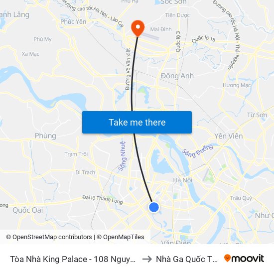 Tòa Nhà King Palace - 108 Nguyễn Trãi to Nhà Ga Quốc Tế T2 map