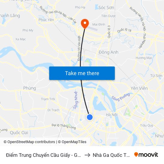 Điểm Trung Chuyển Cầu Giấy - Gtvt 02 to Nhà Ga Quốc Tế T2 map