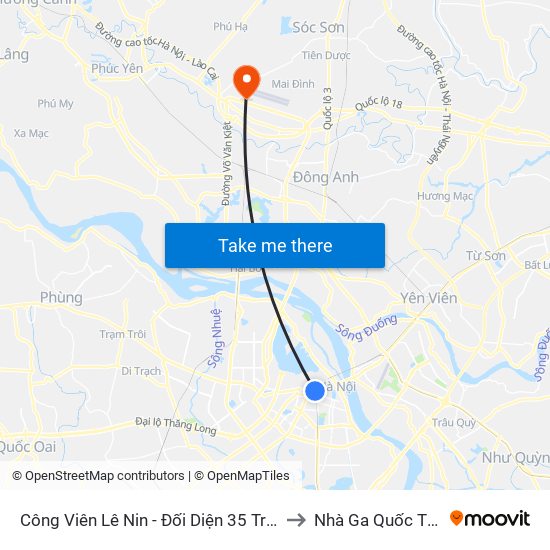 Công Viên Lê Nin - Đối Diện 35 Trần Phú to Nhà Ga Quốc Tế T2 map