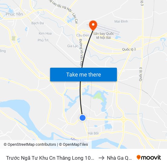 Trước Ngã Tư Khu Cn Thăng Long 100m (Chiều Nội Bài - Hà Nội) to Nhà Ga Quốc Tế T2 map