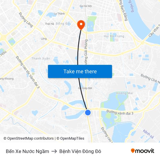 Bến Xe Nước Ngầm to Bệnh Viện Đông Đô map