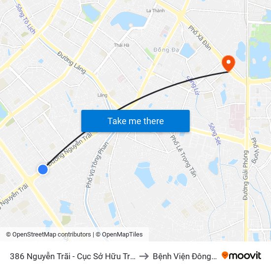 386 Nguyễn Trãi - Cục Sở Hữu Trí Tuệ to Bệnh Viện Đông Đô map