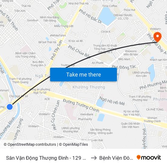 Sân Vận Động Thượng Đình - 129 Nguyễn Trãi to Bệnh Viện Đông Đô map
