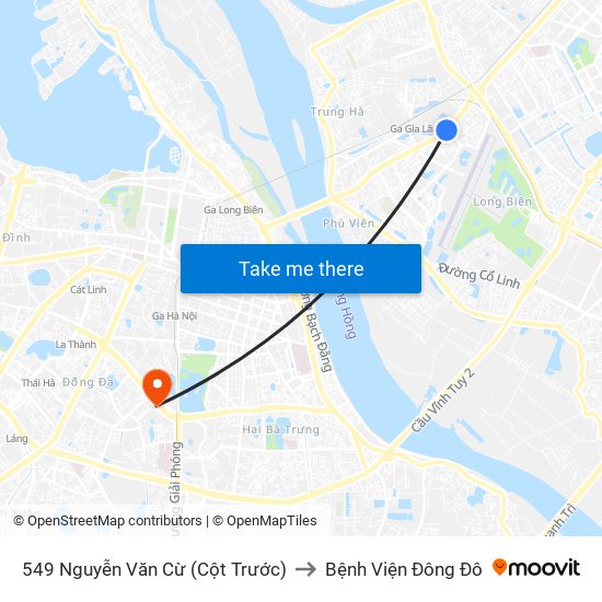 549 Nguyễn Văn Cừ (Cột Trước) to Bệnh Viện Đông Đô map