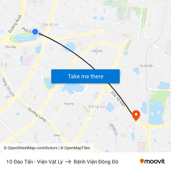 10 Đào Tấn - Viện Vật Lý to Bệnh Viện Đông Đô map