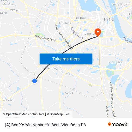 (A) Bến Xe Yên Nghĩa to Bệnh Viện Đông Đô map