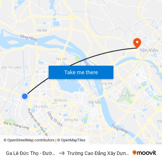 Ga Lê Đức Thọ - Đường Hồ Tùng Mậu to Trường Cao Đẳng Xây Dựng Công Trình Đô Thị map