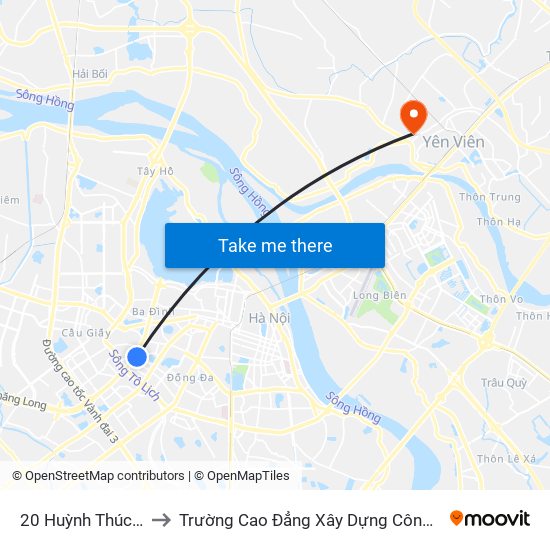 20 Huỳnh Thúc Kháng to Trường Cao Đẳng Xây Dựng Công Trình Đô Thị map