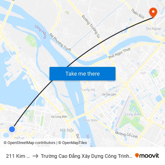 211 Kim Mã to Trường Cao Đẳng Xây Dựng Công Trình Đô Thị map