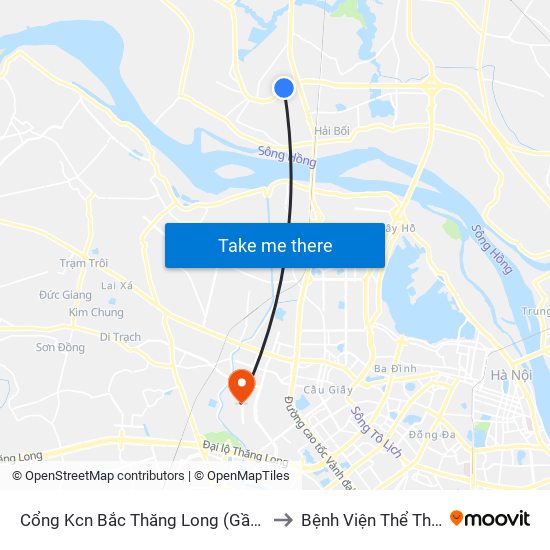 Cổng Kcn Bắc Thăng Long (Gần Cầu Vượt Bộ Hành) to Bệnh Viện Thể Thao Việt Nam map