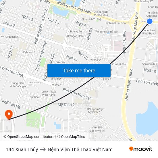 144 Xuân Thủy to Bệnh Viện Thể Thao Việt Nam map