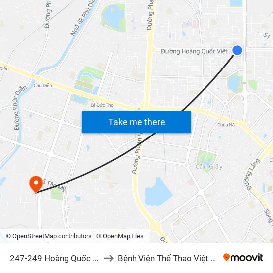 247-249 Hoàng Quốc Việt to Bệnh Viện Thể Thao Việt Nam map