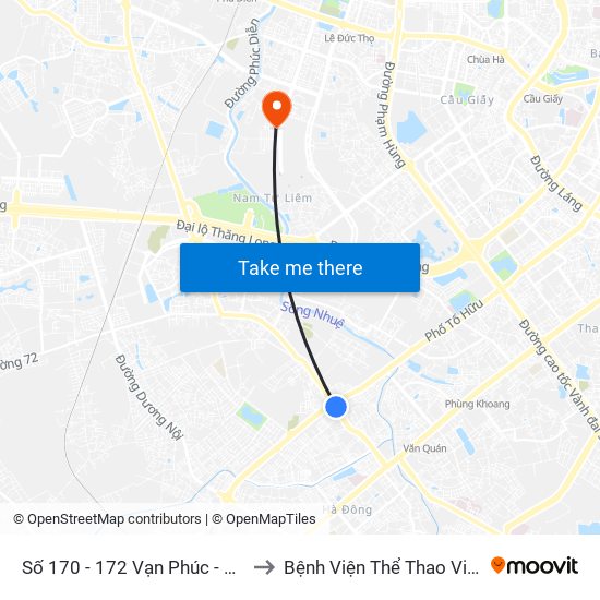 Số 170 - 172 Vạn Phúc - Hà Đông to Bệnh Viện Thể Thao Việt Nam map