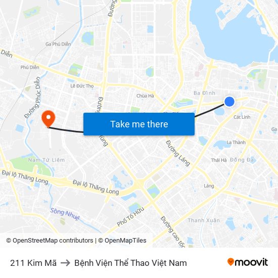 211 Kim Mã to Bệnh Viện Thể Thao Việt Nam map