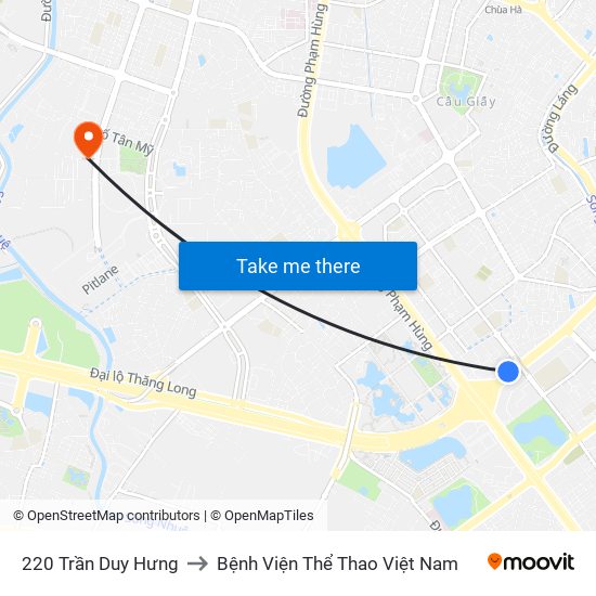 220 Trần Duy Hưng to Bệnh Viện Thể Thao Việt Nam map