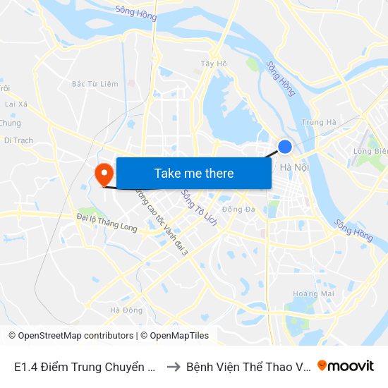 E1.4 Điểm Trung Chuyển Long Biên to Bệnh Viện Thể Thao Việt Nam map