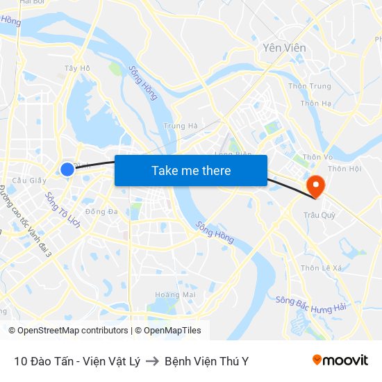 10 Đào Tấn - Viện Vật Lý to Bệnh Viện Thú Y map