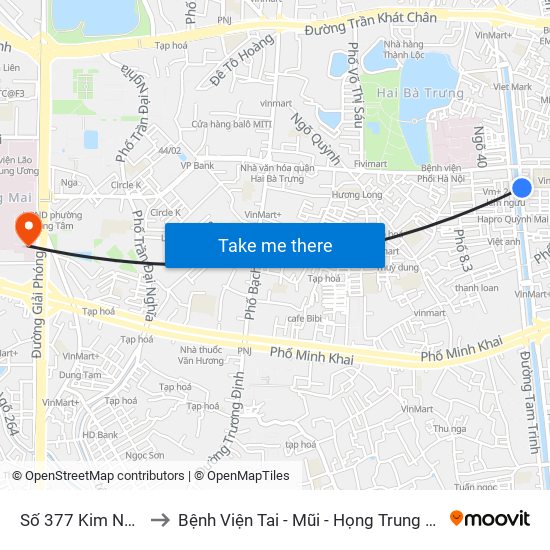 Số 377 Kim Ngưu to Bệnh Viện Tai - Mũi - Họng Trung Ương map