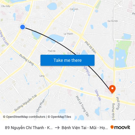 89 Nguyễn Chí Thanh - Ktx Đại Học Luật to Bệnh Viện Tai - Mũi - Họng Trung Ương map