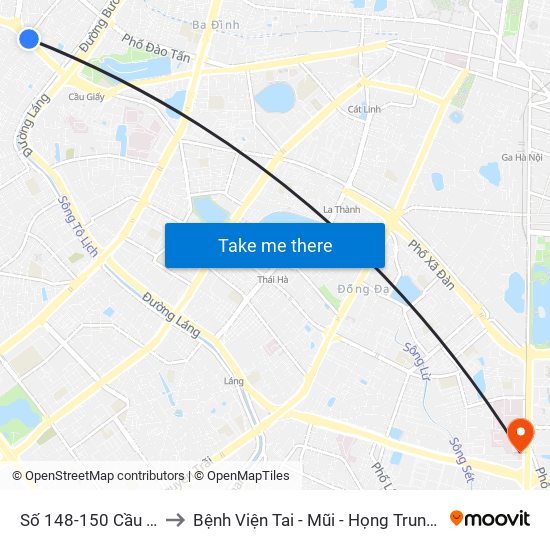 Số 148-150 Cầu Giấy to Bệnh Viện Tai - Mũi - Họng Trung Ương map