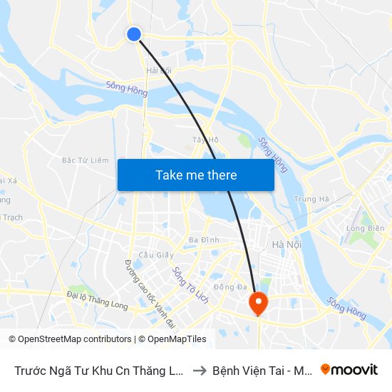 Trước Ngã Tư Khu Cn Thăng Long 100m (Chiều Nội Bài - Hà Nội) to Bệnh Viện Tai - Mũi - Họng Trung Ương map