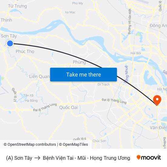 (A) Sơn Tây to Bệnh Viện Tai - Mũi - Họng Trung Ương map