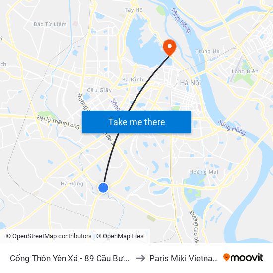 Cổng Thôn Yên Xá - 89 Cầu Bươu to Paris Miki Vietnam map