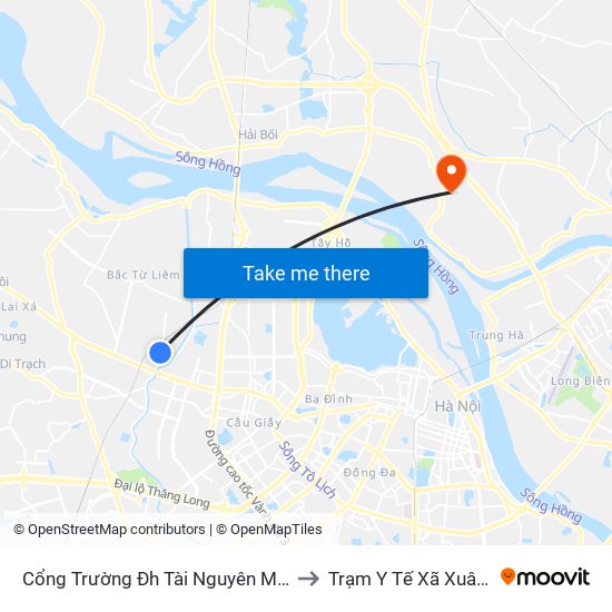 Cổng Trường Đh Tài Nguyên Môi Trường to Trạm Y Tế Xã Xuân Canh map