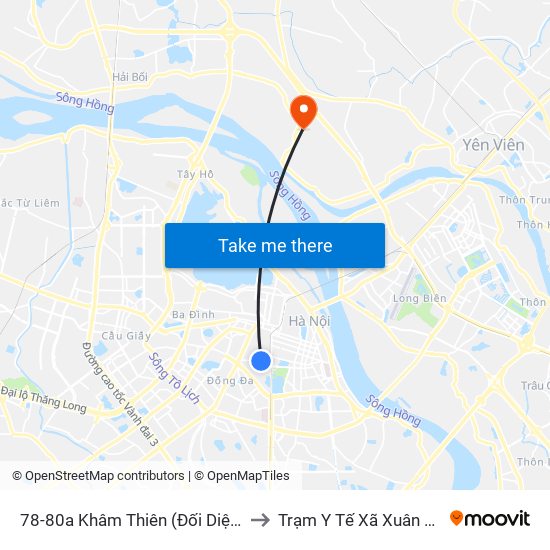 78-80a Khâm Thiên (Đối Diện 71) to Trạm Y Tế Xã Xuân Canh map