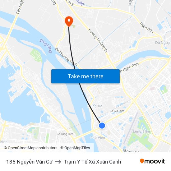 135 Nguyễn Văn Cừ to Trạm Y Tế Xã Xuân Canh map