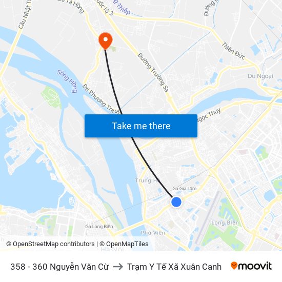 358 - 360 Nguyễn Văn Cừ to Trạm Y Tế Xã Xuân Canh map