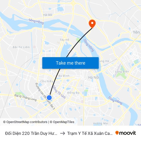 Đối Diện 220 Trần Duy Hưng to Trạm Y Tế Xã Xuân Canh map