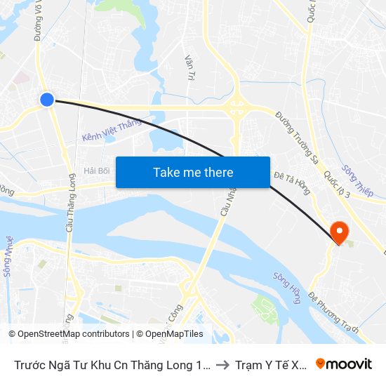 Trước Ngã Tư Khu Cn Thăng Long 100m (Chiều Nội Bài - Hà Nội) to Trạm Y Tế Xã Xuân Canh map
