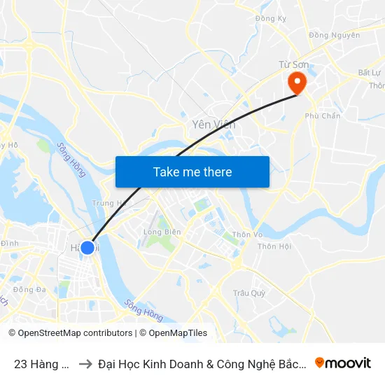 23 Hàng Tre to Đại Học Kinh Doanh & Công Nghệ Bắc Ninh map