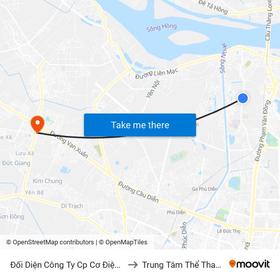 Đối Diện Công Ty Cp Cơ Điện Hn- Đường Đức Thắng to Trung Tâm Thể Thao Huyện Hoài Đức map