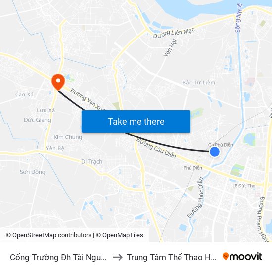 Cổng Trường Đh Tài Nguyên Môi Trường to Trung Tâm Thể Thao Huyện Hoài Đức map