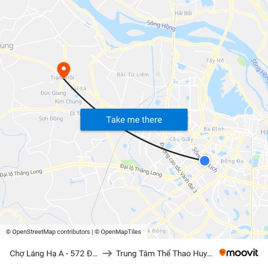 Chợ Láng Hạ A - 572 Đường Láng to Trung Tâm Thể Thao Huyện Hoài Đức map