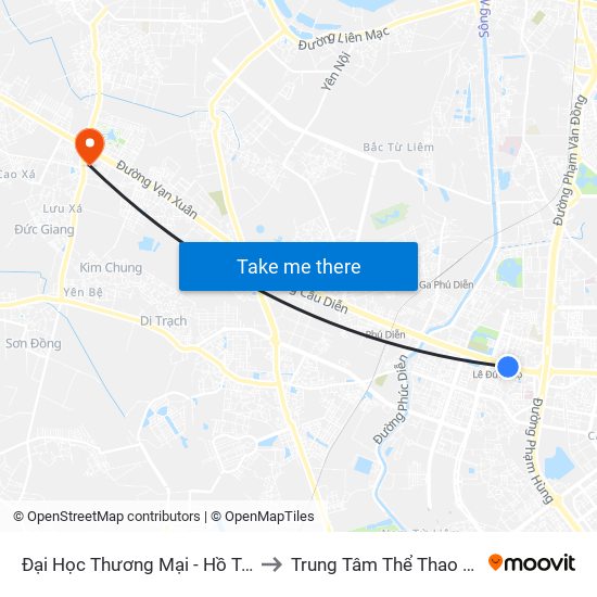 Đại Học Thương Mại - Hồ Tùng Mậu (Cột Sau) to Trung Tâm Thể Thao Huyện Hoài Đức map