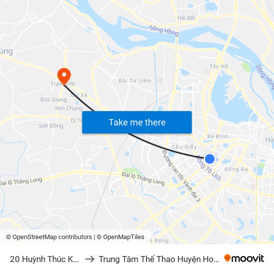 20 Huỳnh Thúc Kháng to Trung Tâm Thể Thao Huyện Hoài Đức map