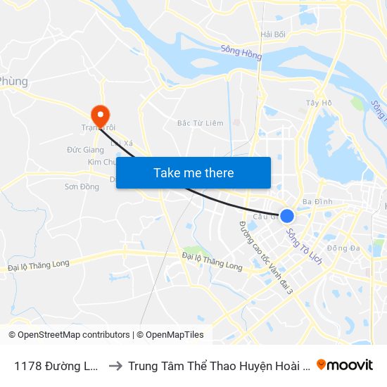 1178 Đường Láng to Trung Tâm Thể Thao Huyện Hoài Đức map