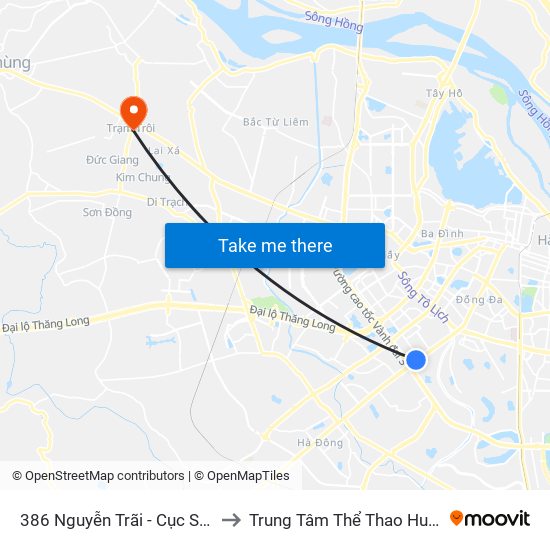 386 Nguyễn Trãi - Cục Sở Hữu Trí Tuệ to Trung Tâm Thể Thao Huyện Hoài Đức map