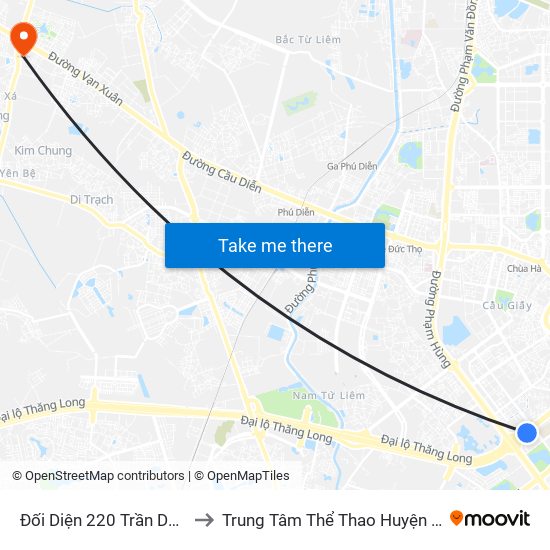 Đối Diện 220 Trần Duy Hưng to Trung Tâm Thể Thao Huyện Hoài Đức map