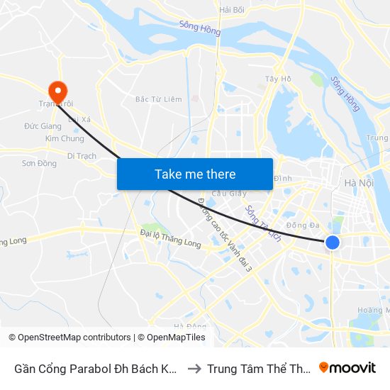 Gần Cổng Parabol Đh Bách Khoa - 17 Giải Phóng (Cột Sau) to Trung Tâm Thể Thao Huyện Hoài Đức map