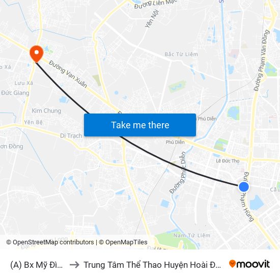 (A) Bx Mỹ Đình to Trung Tâm Thể Thao Huyện Hoài Đức map