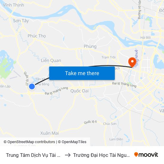 Trung Tâm Dịch Vụ Tài Chính Bộ Tài Chính to Trường Đại Học Tài Nguyên Và Môi Trường map