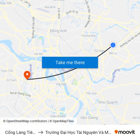 Cổng Làng Tiêu Sơn to Trường Đại Học Tài Nguyên Và Môi Trường map