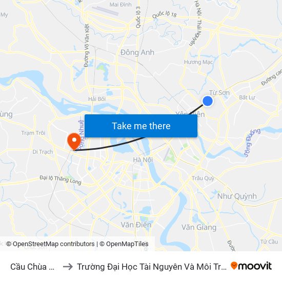 Cầu Chùa Dận to Trường Đại Học Tài Nguyên Và Môi Trường map