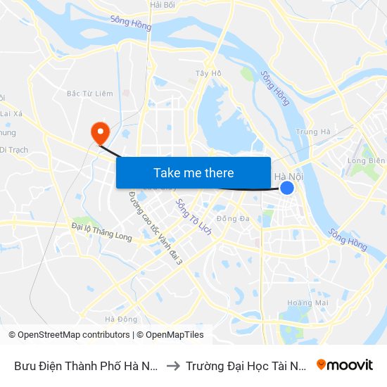 Bưu Điện Thành Phố Hà Nội - 75b Đinh Tiên Hoàng to Trường Đại Học Tài Nguyên Và Môi Trường map