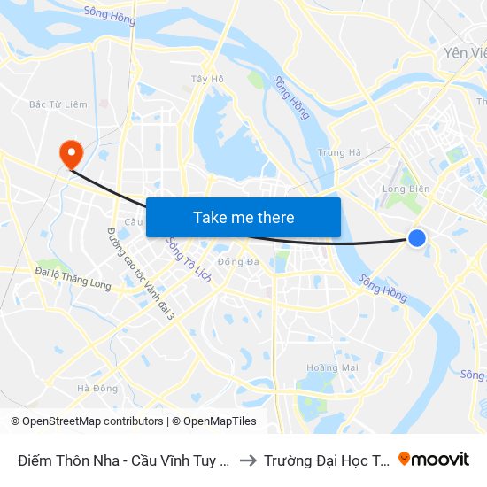 Điếm Thôn Nha - Cầu Vĩnh Tuy (Km 4+500 Đường Long Biên Xuân Quan) to Trường Đại Học Tài Nguyên Và Môi Trường map
