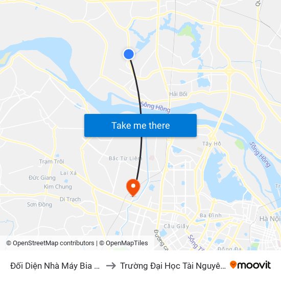 Đối Diện Nhà Máy Bia Hà Nội Habeco to Trường Đại Học Tài Nguyên Và Môi Trường map